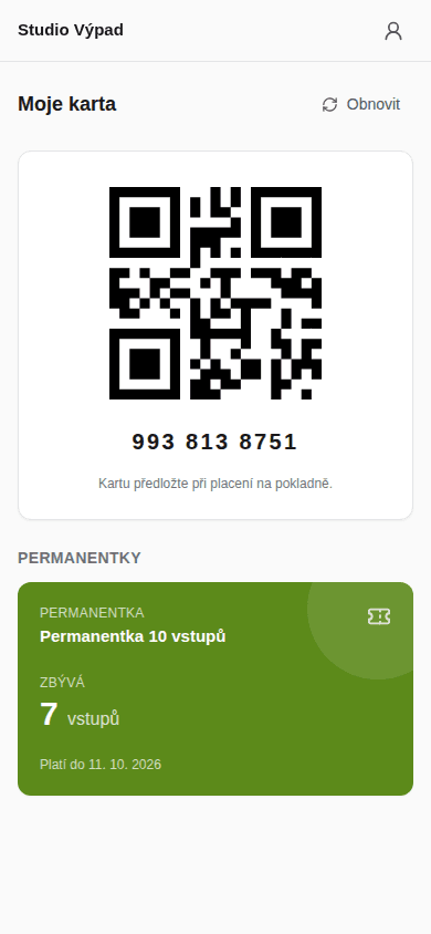 Permanentka ve Wallet — skutečná obrazovka aplikace